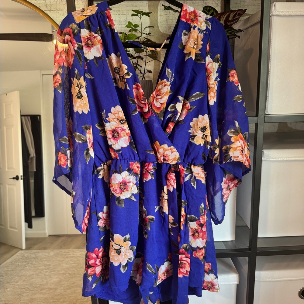 Floral Wrap romper - Blue and Pink